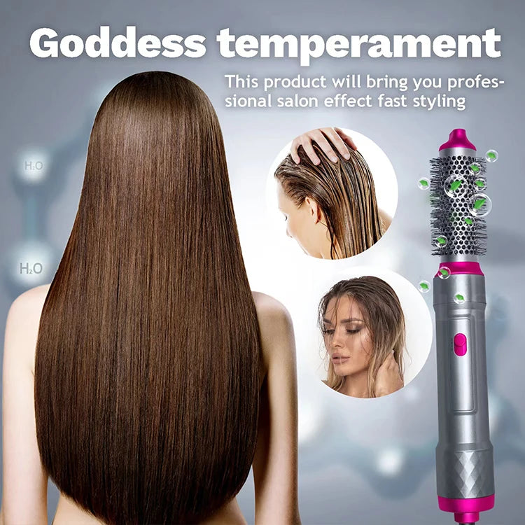 Hair Dryer 5-In-1 Electric Hair Comb Negative Ion Straight Curler Brush Blow Dryer Air Comb Removable Brush Kit Tool