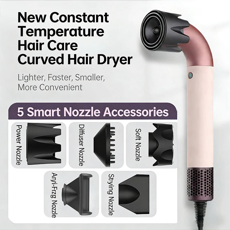 5 in 1 Professional High-Speed Hair Dryer with Curved Tube 30-Second Quick Drying Strong Wind Power for Efficient Styling
