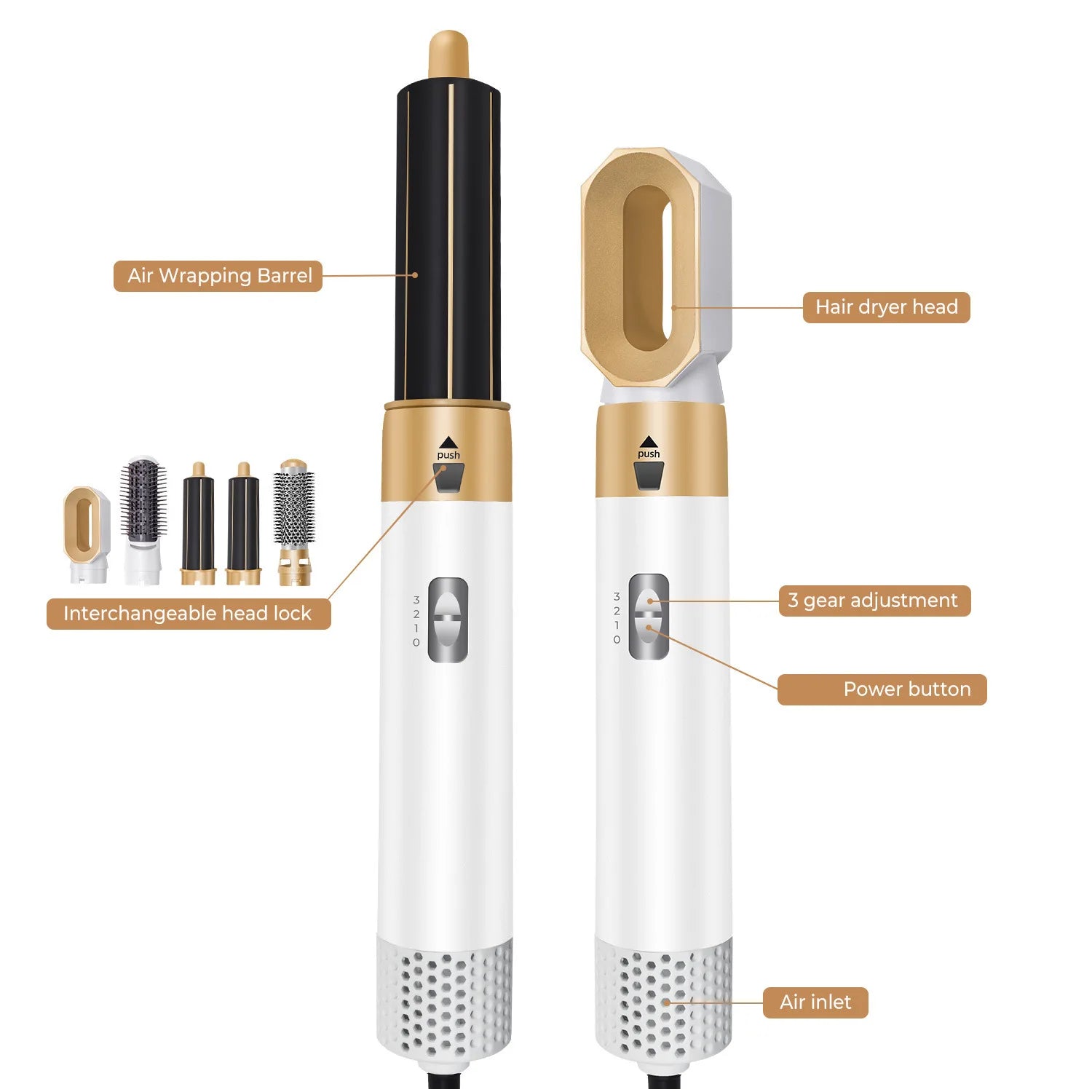 5-in-1 Hair Dryer Styling Set Professional Home Styling Tools Curling Iron Hot Air Comb Straightener Multifunctional Hair Salon
