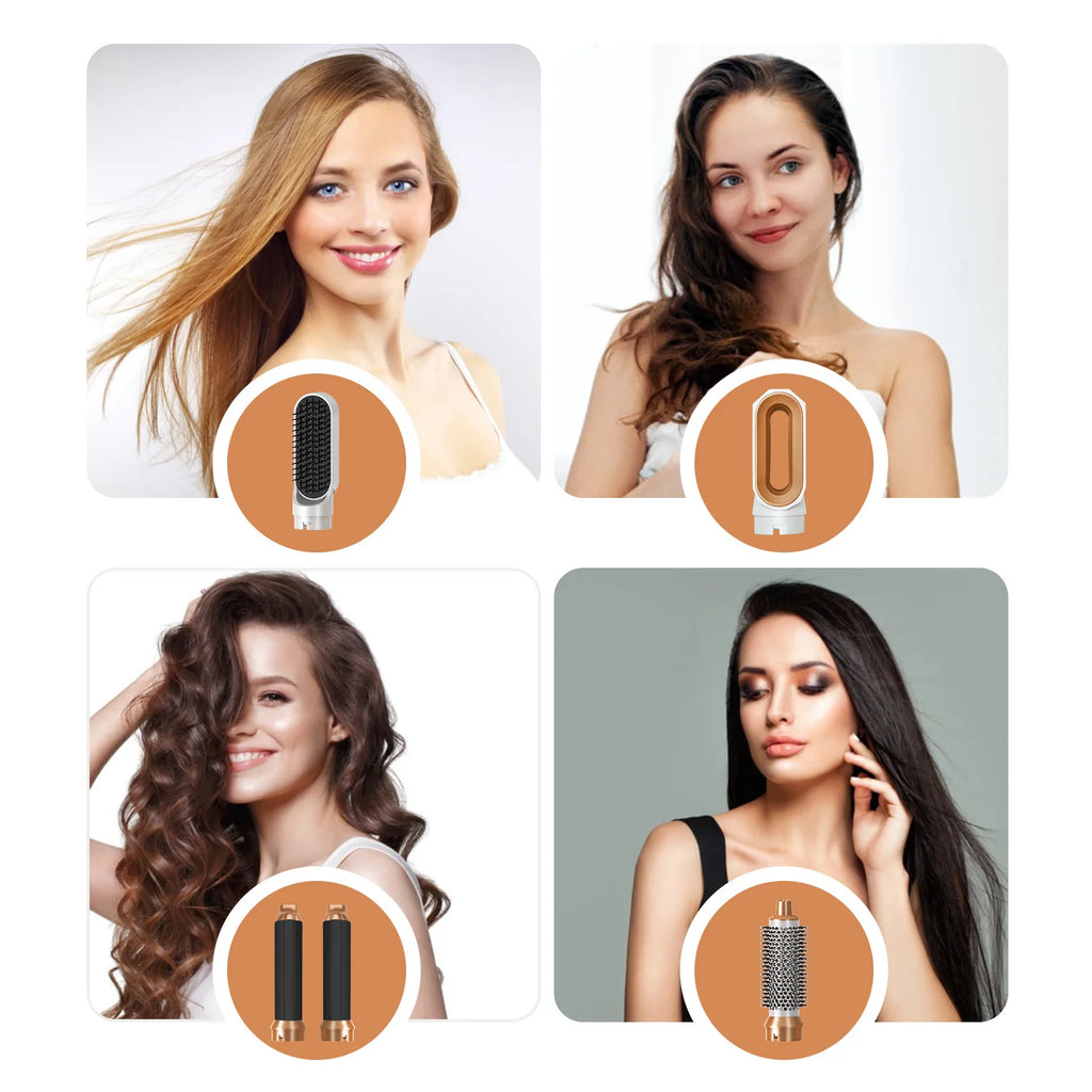 Hair Dryer 5-In-1 Electric Hair Comb Negative Ion Straight Curler Brush Blow Dryer Air Comb Removable Brush Kit Tool