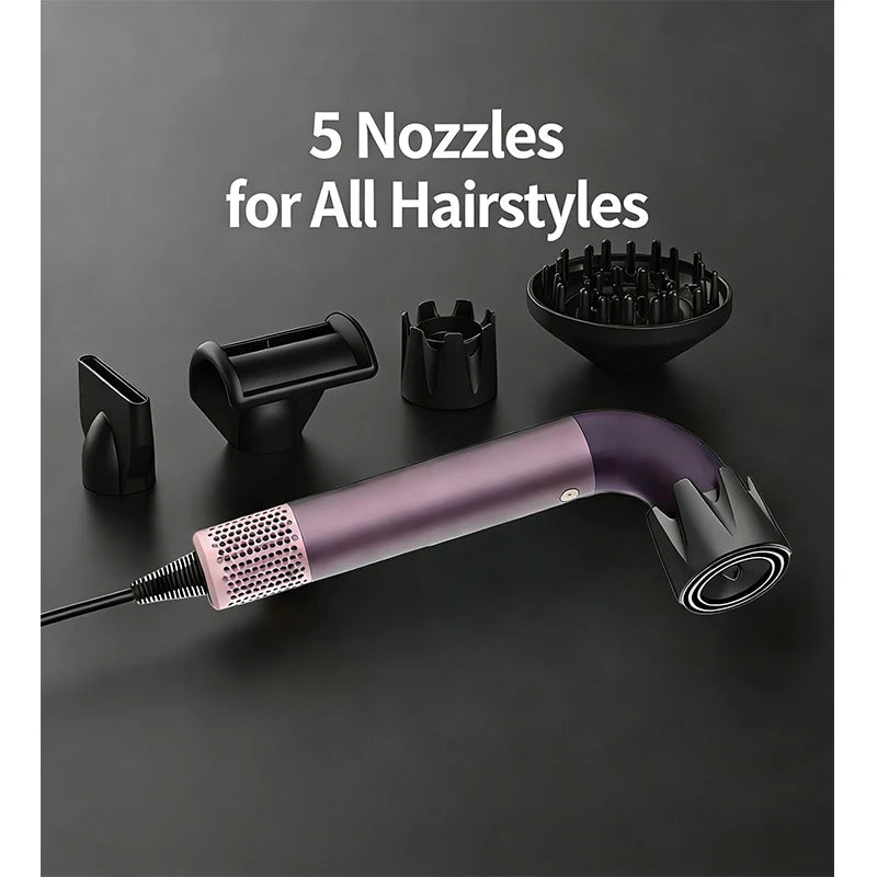 5 in 1 Professional High-Speed Hair Dryer with Curved Tube 30-Second Quick Drying Strong Wind Power for Efficient Styling