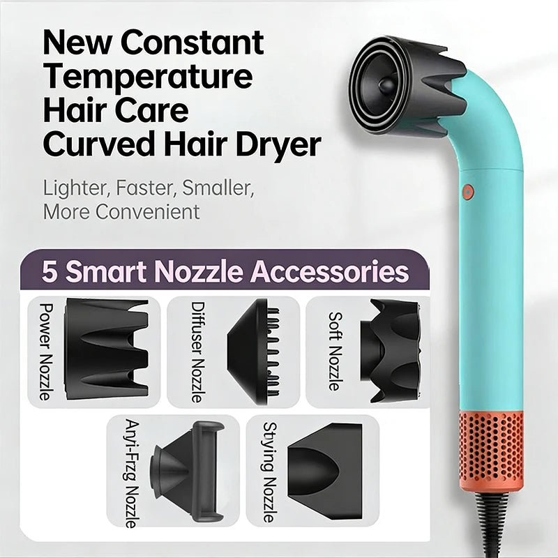 5 in 1 Professional High-Speed Hair Dryer with Curved Tube 30-Second Quick Drying Strong Wind Power for Efficient Styling