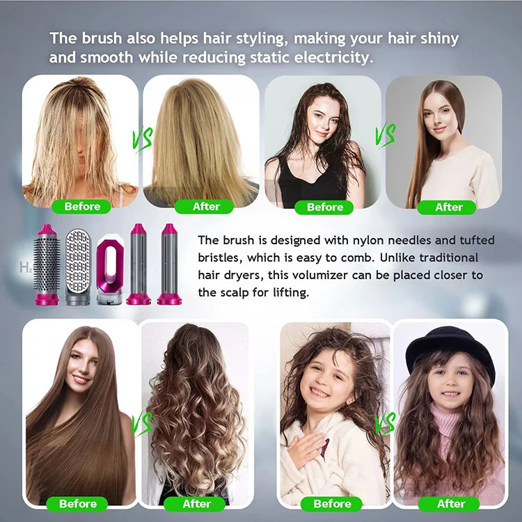 Hair Dryer 5-In-1 Electric Hair Comb Negative Ion Straight Curler Brush Blow Dryer Air Comb Removable Brush Kit Tool