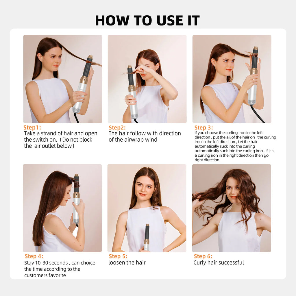 5-in-1 Hair Dryer Styling Set Professional Home Styling Tools Curling Iron Hot Air Comb Straightener Multifunctional Hair Salon