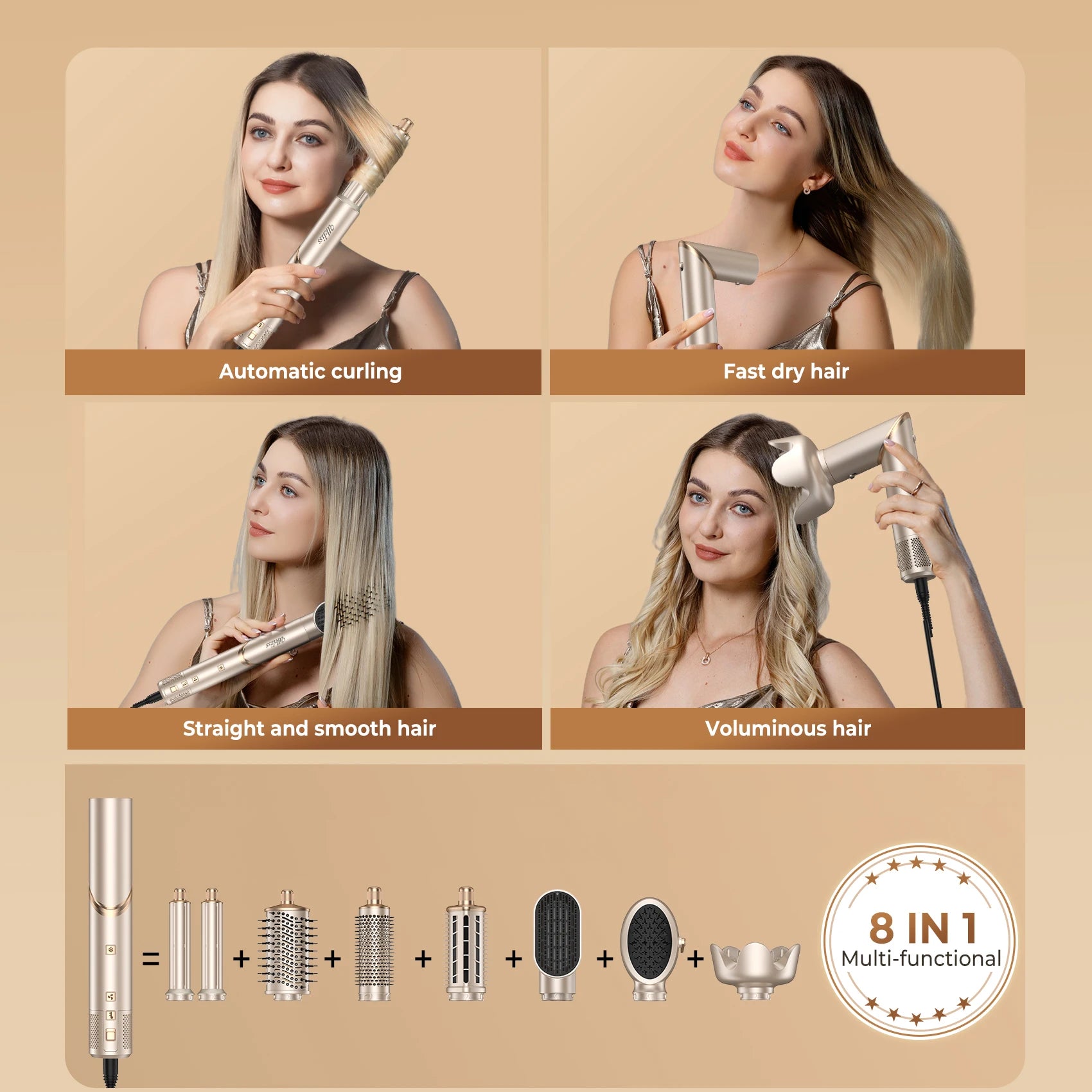 Hair Dryer 8 in 1 Hair Styler Tools Complete Set Salon Brushless Motor 110000rpm Professional Blower Dryerr With Comb