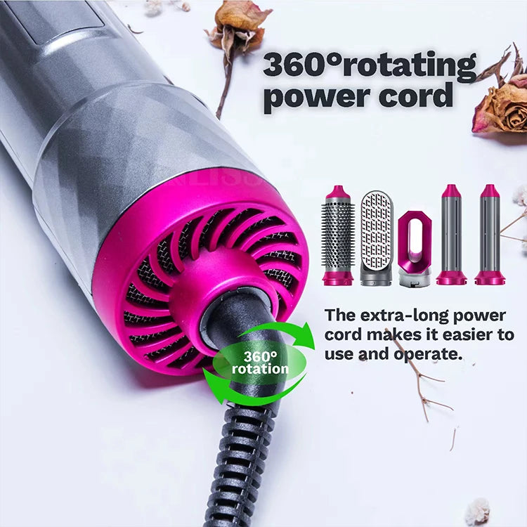 Hair Dryer 5-In-1 Electric Hair Comb Negative Ion Straight Curler Brush Blow Dryer Air Comb Removable Brush Kit Tool