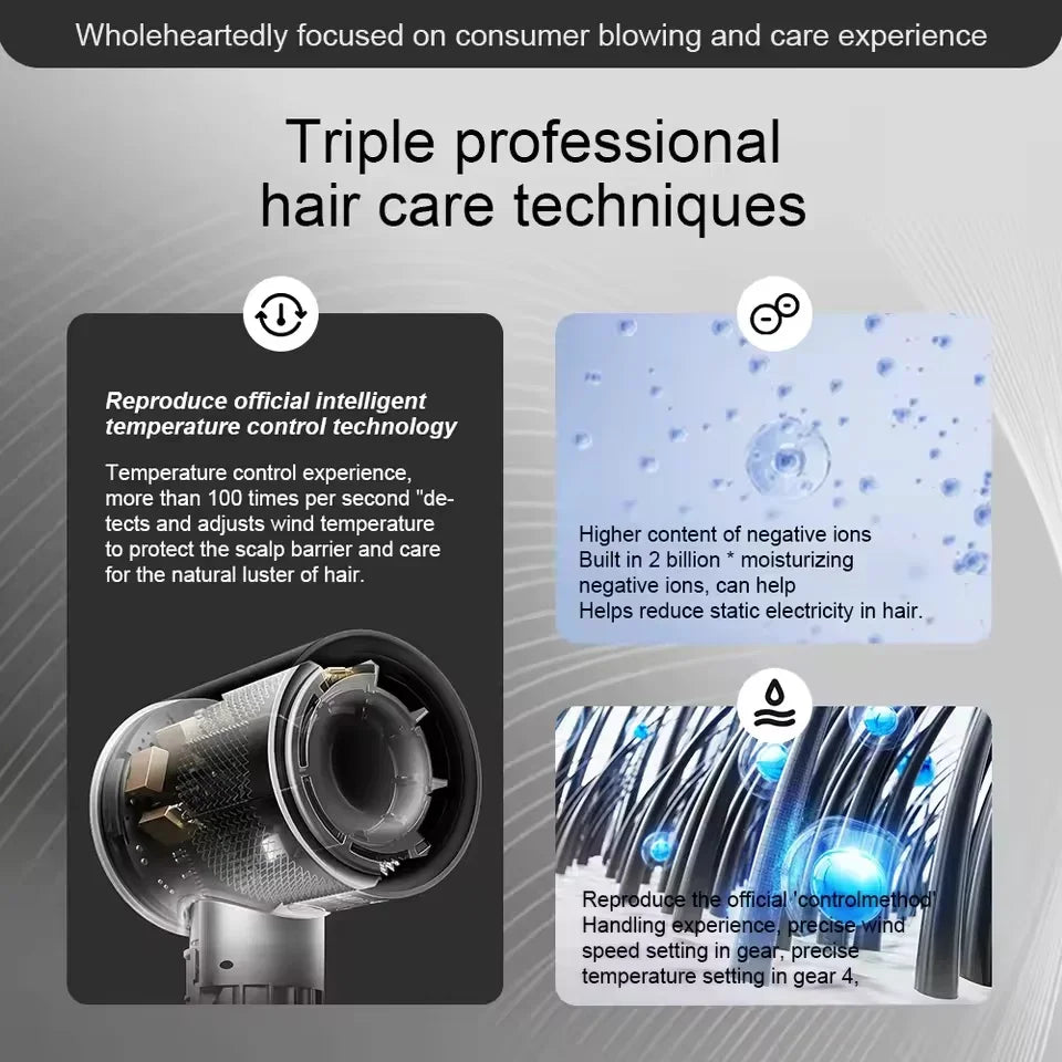 2026 Hair Dryer Professional Leafless Negative Ion Attachment Negative Ion Salon Tool Home Travel Portable Electric Hair Dryer