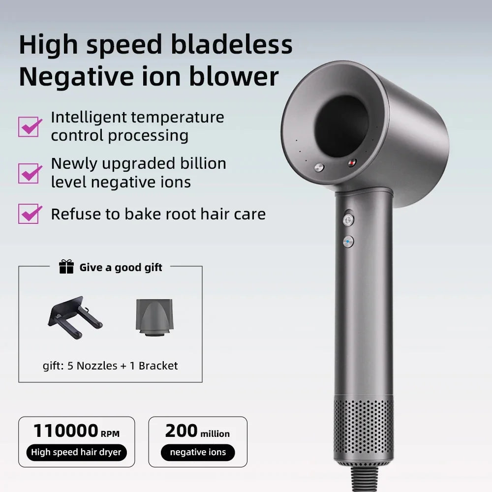 2026 Hair Dryer Professional Leafless Negative Ion Attachment Negative Ion Salon Tool Home Travel Portable Electric Hair Dryer