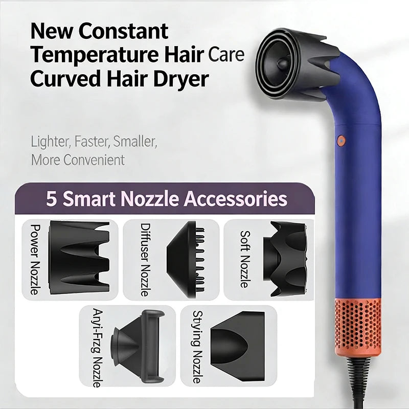 5 in 1 Professional High-Speed Hair Dryer with Curved Tube 30-Second Quick Drying Strong Wind Power for Efficient Styling