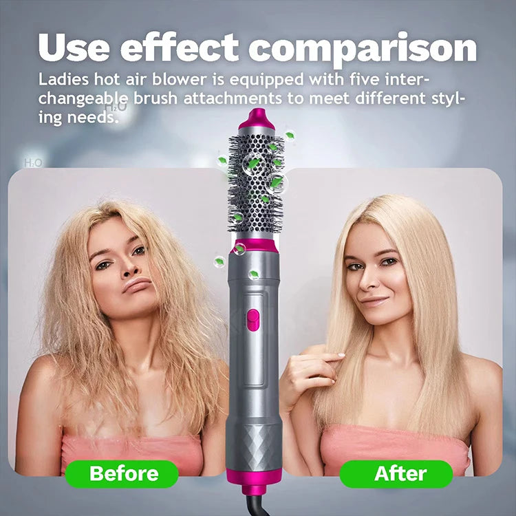 Hair Dryer 5-In-1 Electric Hair Comb Negative Ion Straight Curler Brush Blow Dryer Air Comb Removable Brush Kit Tool